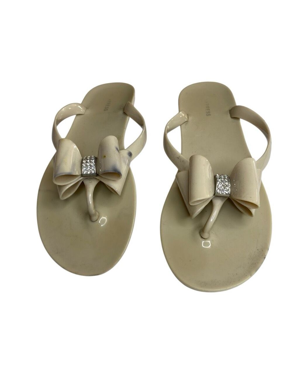 Express Jelly Bow Rhinestone Flip Flop Sandals Flats Y2K Summer Beach Shoes